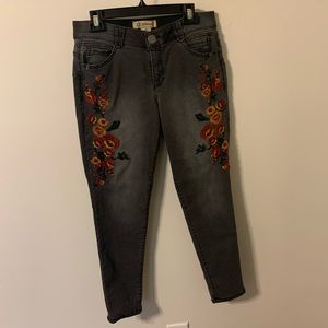 black embroidered jeans